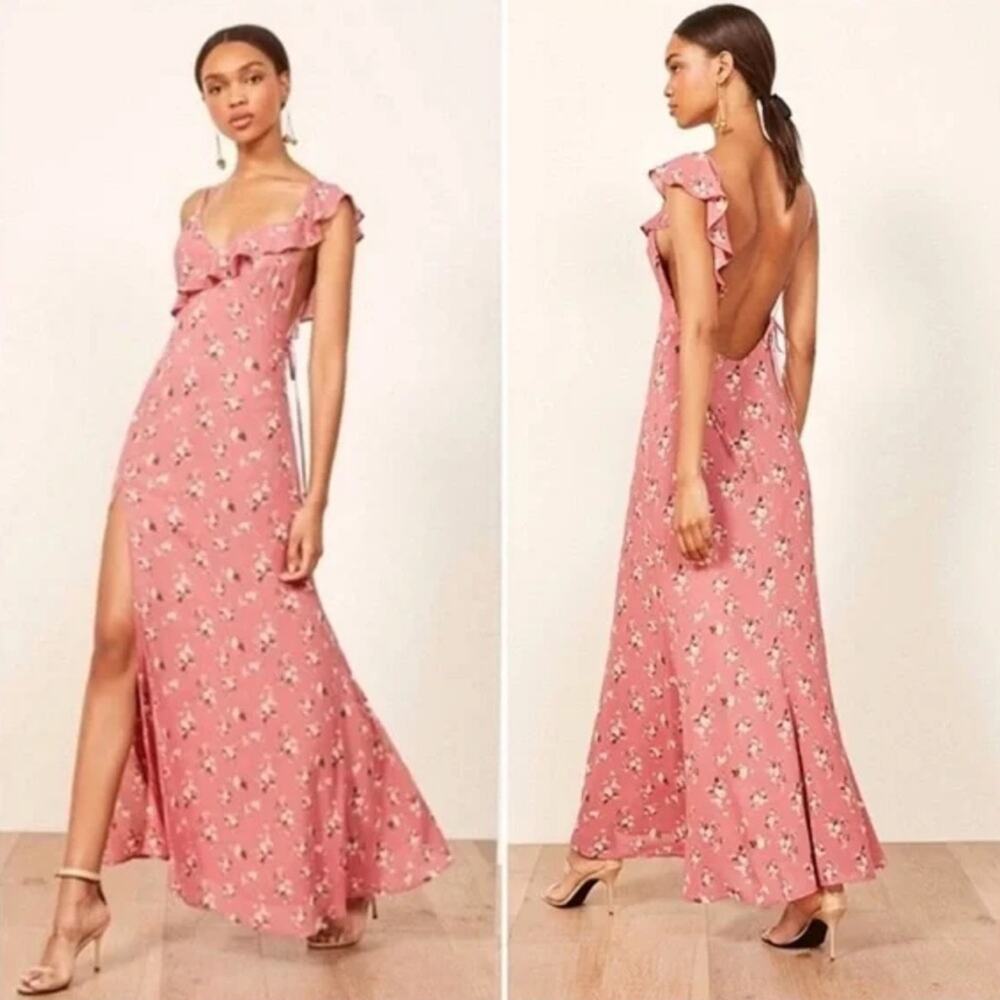REFORMATION Trista Floral Maxi Dress Pink Floral Size XL